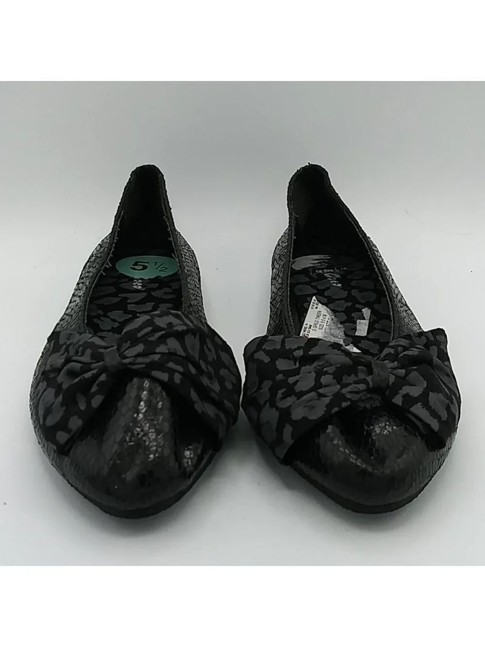 COCO Jumbo Black Snake Skin Pointed Toe Flat Shoe
